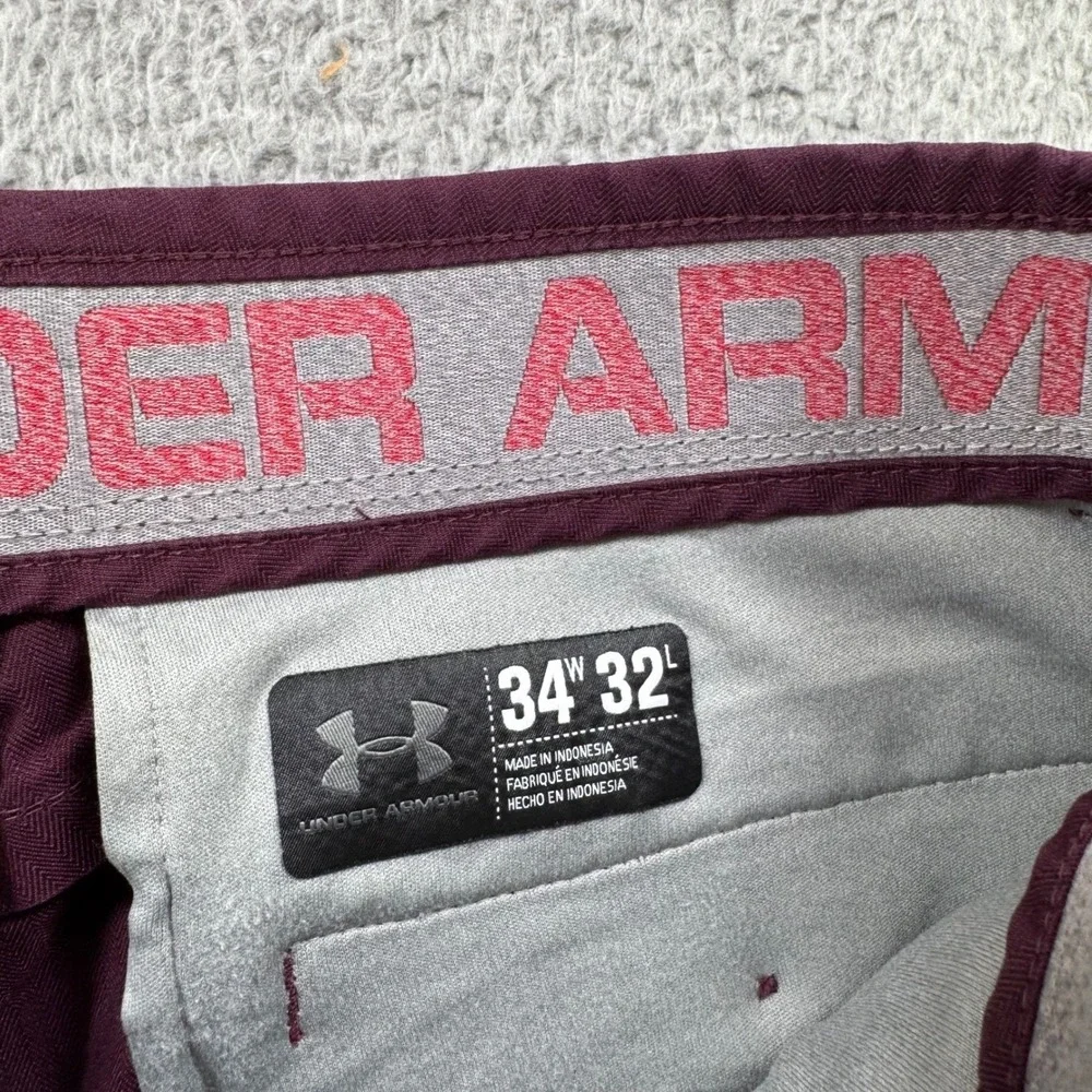 Under Armour Mens 34x31 Maroon Herringbone Chino Pants Straight Leg Stretch Golf